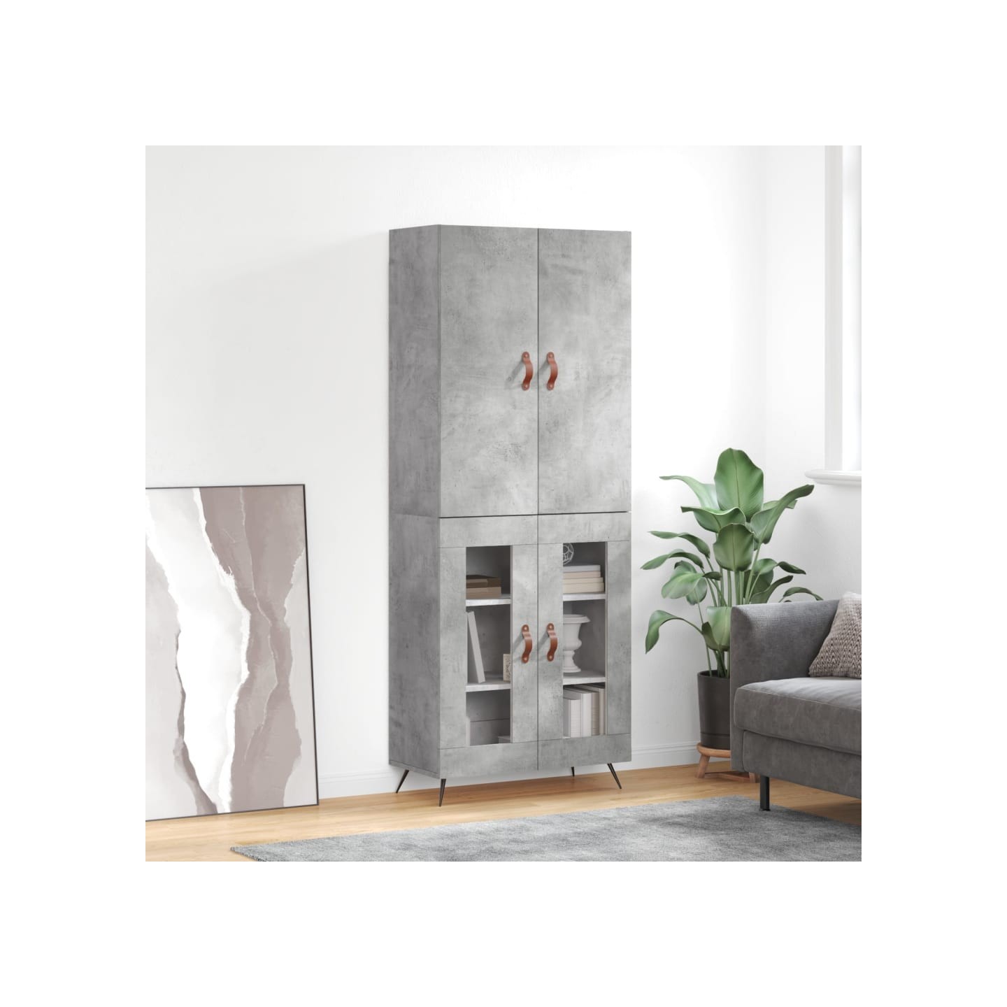 Buffet haut Gris béton 69,5x34x180 cm Bois d'ingénierie