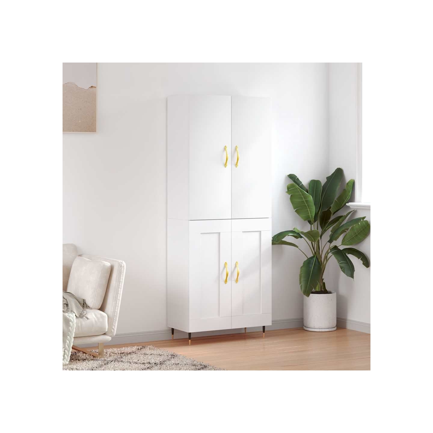 Buffet haut Blanc 69,5x34x180 cm Bois d'ingénierie