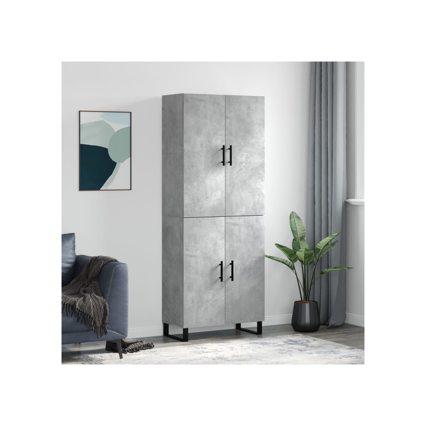 Buffet haut Gris béton 69,5x34x180 cm Bois d'ingénierie