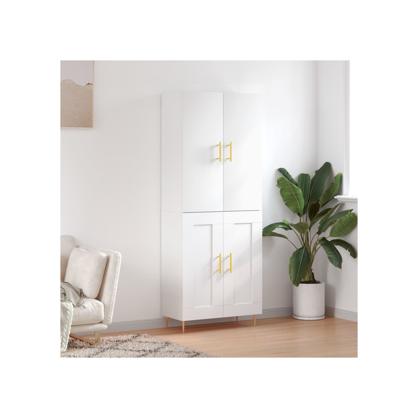 Buffet haut Blanc 69,5x34x180 cm Bois d'ingénierie