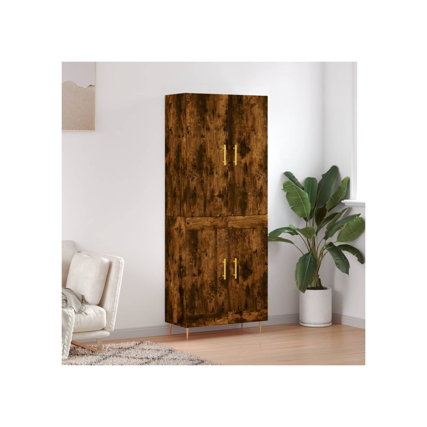 Buffet haut Chêne fumé 69,5x34x180 cm Bois d'ingénierie