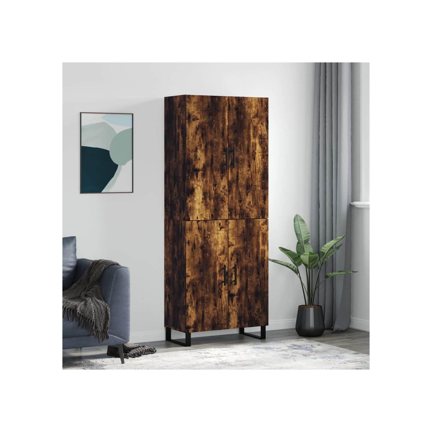 Buffet haut Chêne fumé 69,5x34x180 cm Bois d'ingénierie