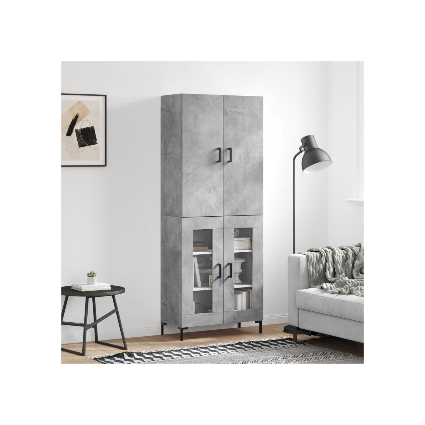 Buffet haut Gris béton 69,5x34x180 cm Bois d'ingénierie