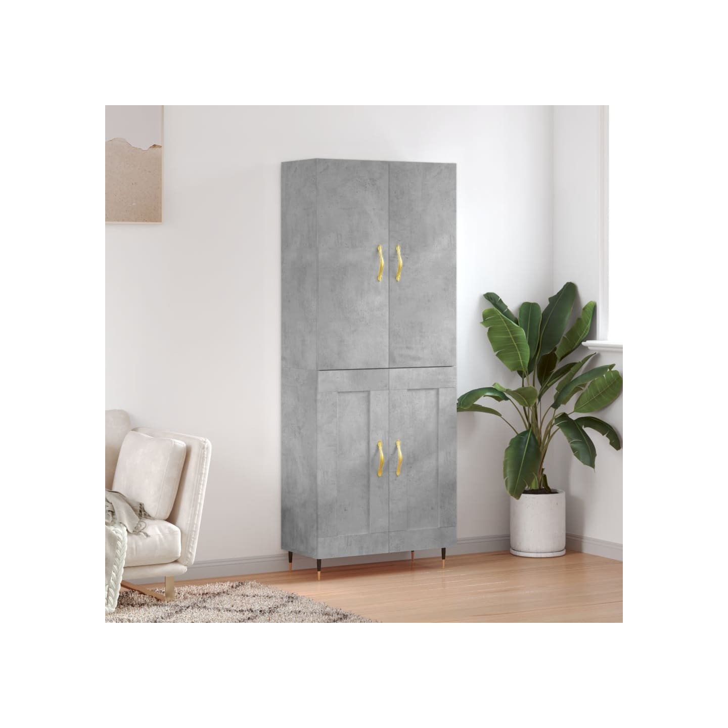 Buffet haut Gris béton 69,5x34x180 cm Bois d'ingénierie