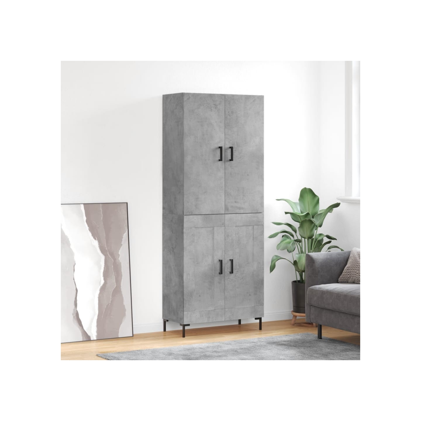 Buffet haut Gris béton 69,5x34x180 cm Bois d'ingénierie