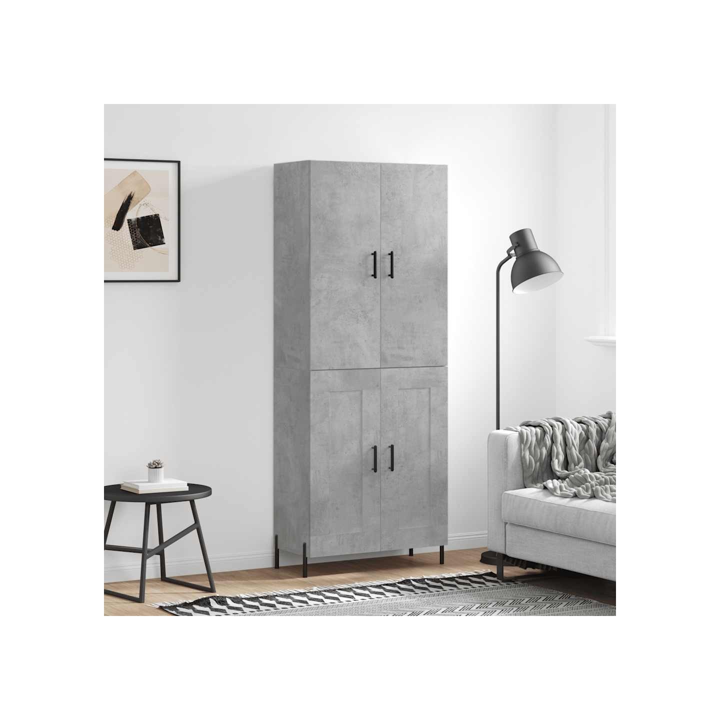 Buffet haut Gris béton 69,5x34x180 cm Bois d'ingénierie