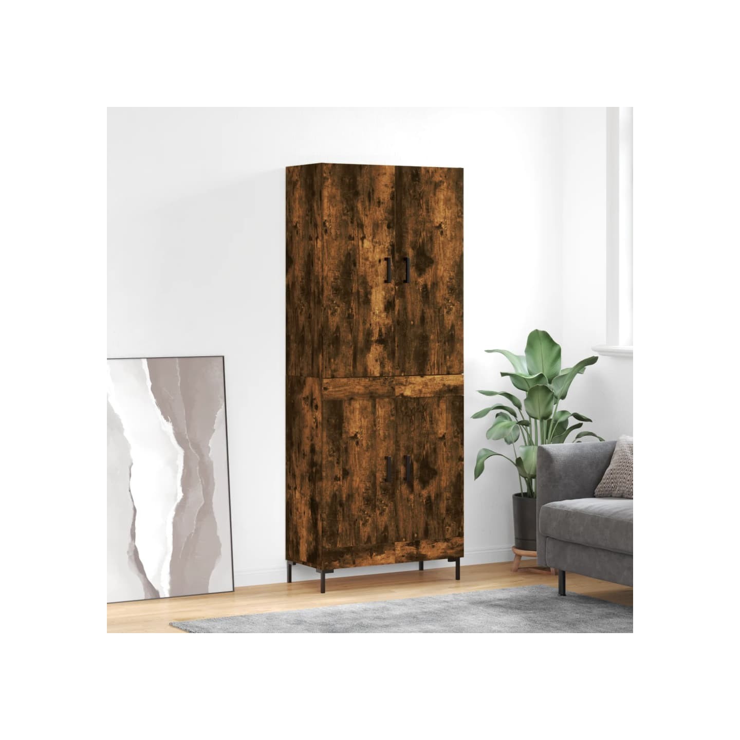 Buffet haut Chêne fumé 69,5x34x180 cm Bois d'ingénierie