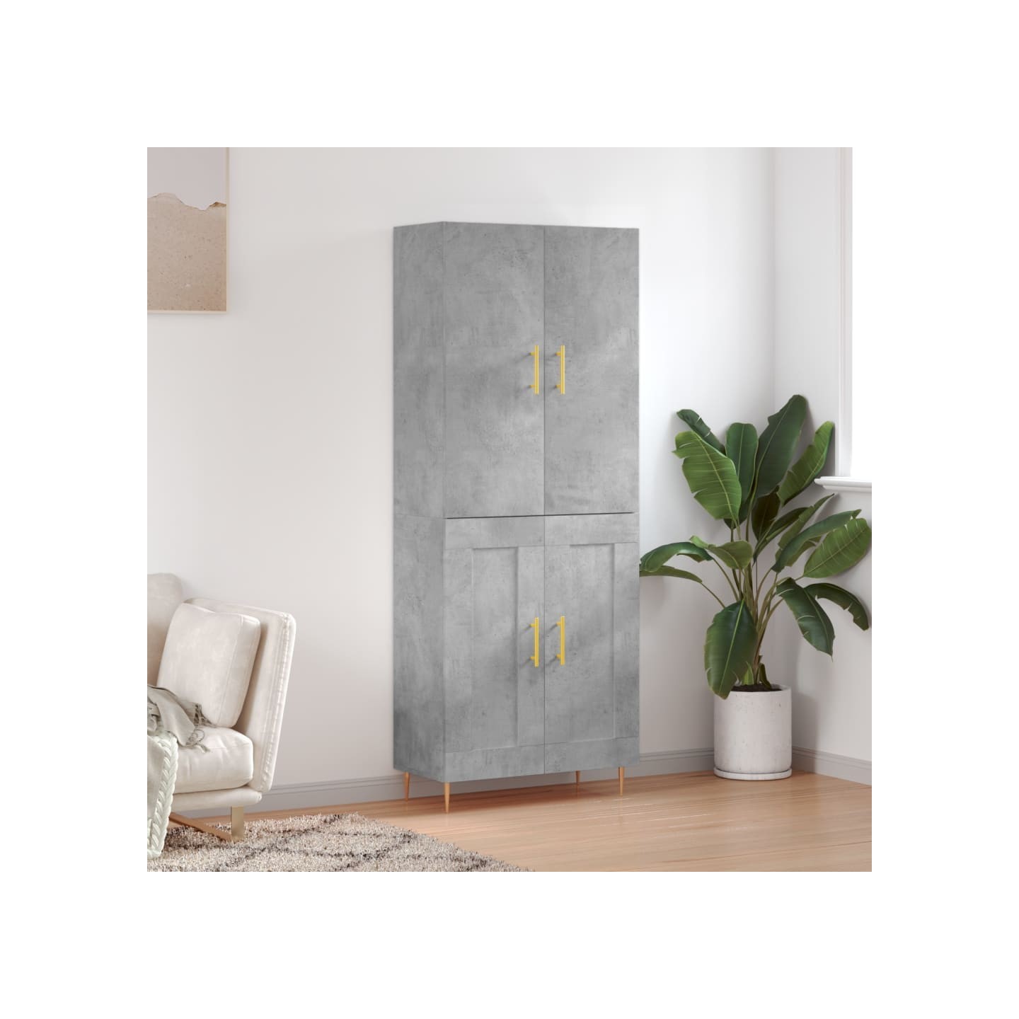 Buffet haut Gris béton 69,5x34x180 cm Bois d'ingénierie