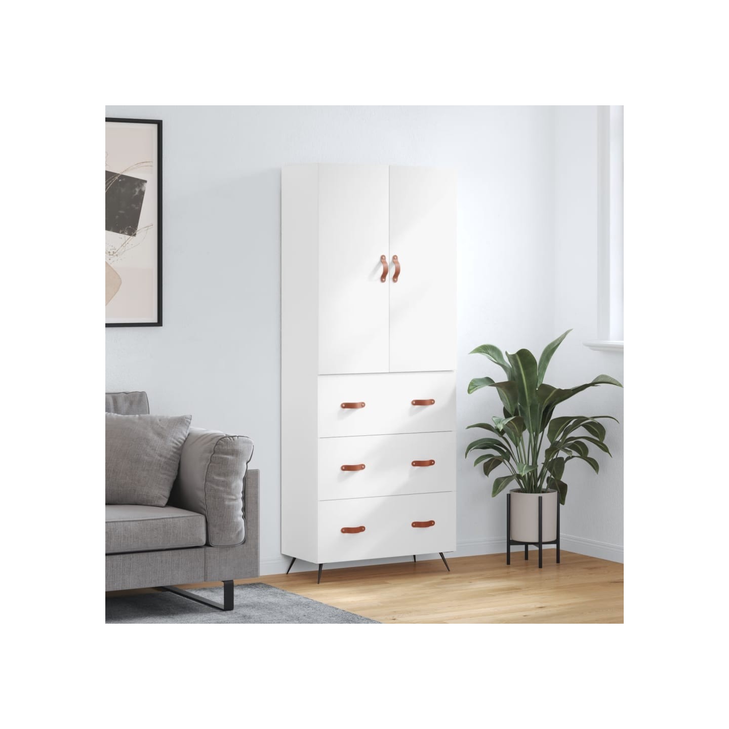 Buffet haut Blanc 69,5x34x180 cm Bois d'ingénierie