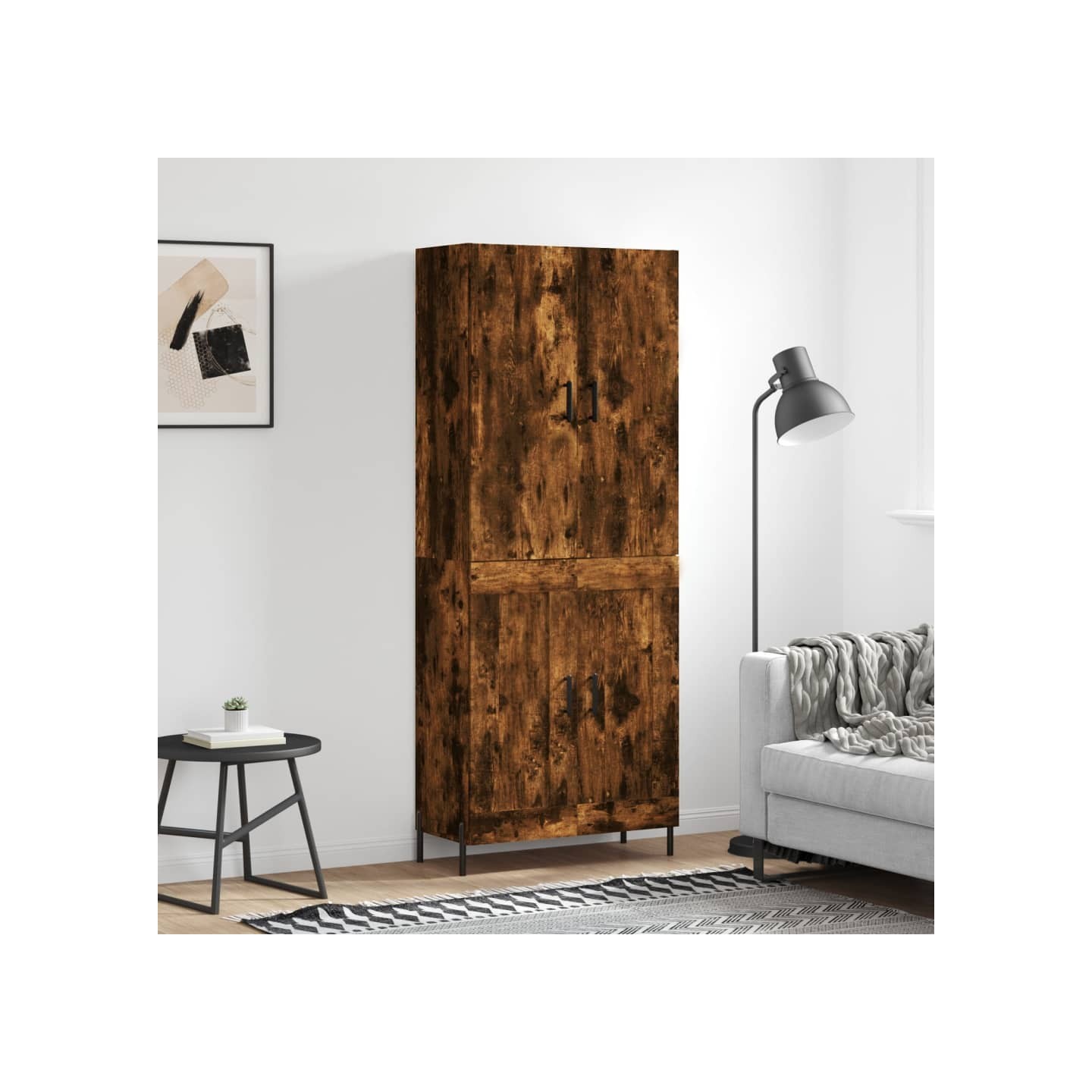 Buffet haut Chêne fumé 69,5x34x180 cm Bois d'ingénierie