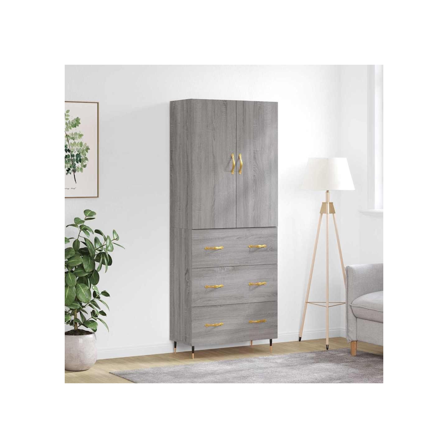 Buffet haut Sonoma gris 69,5x34x180 cm Bois d'ingénierie