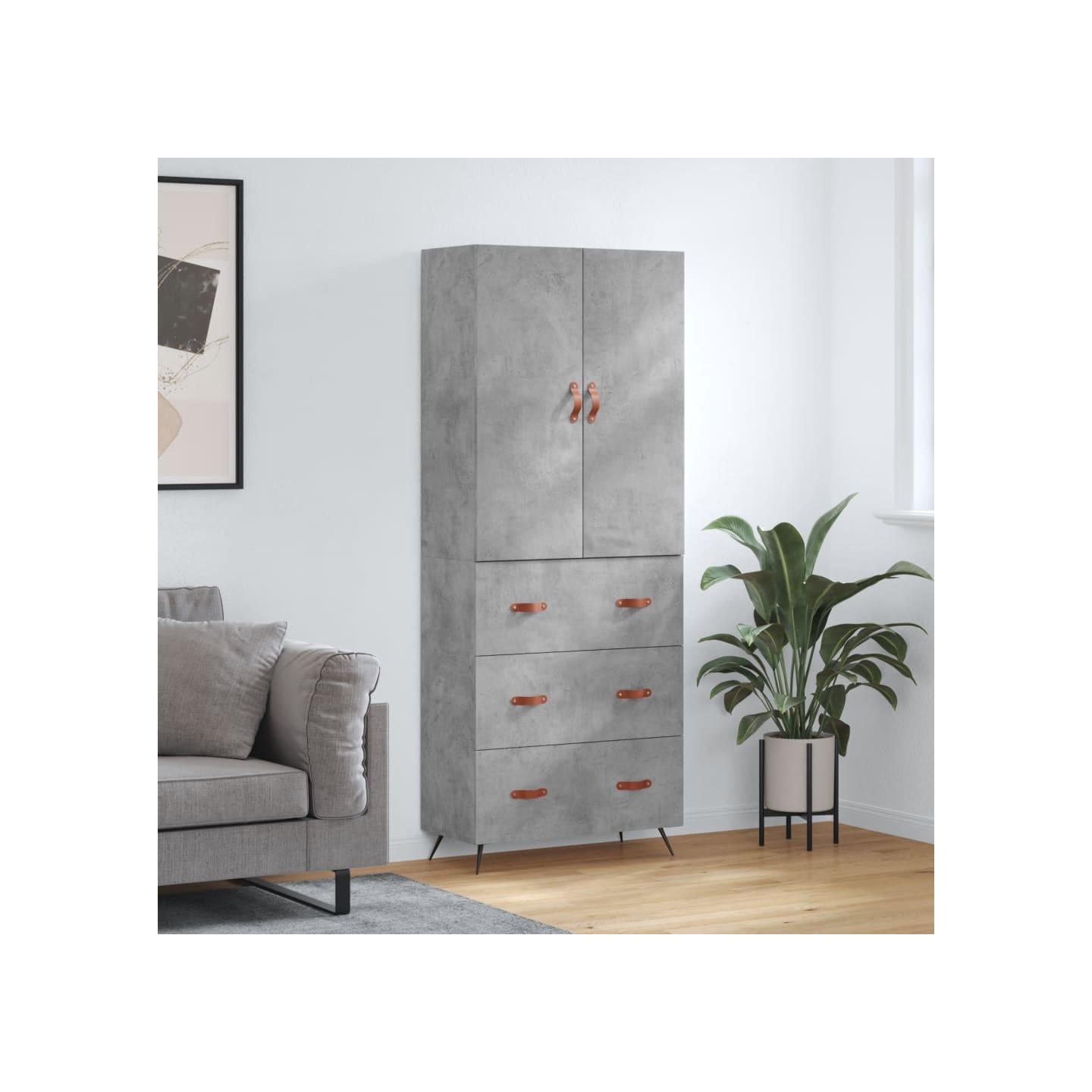 Buffet haut Gris béton 69,5x34x180 cm Bois d'ingénierie