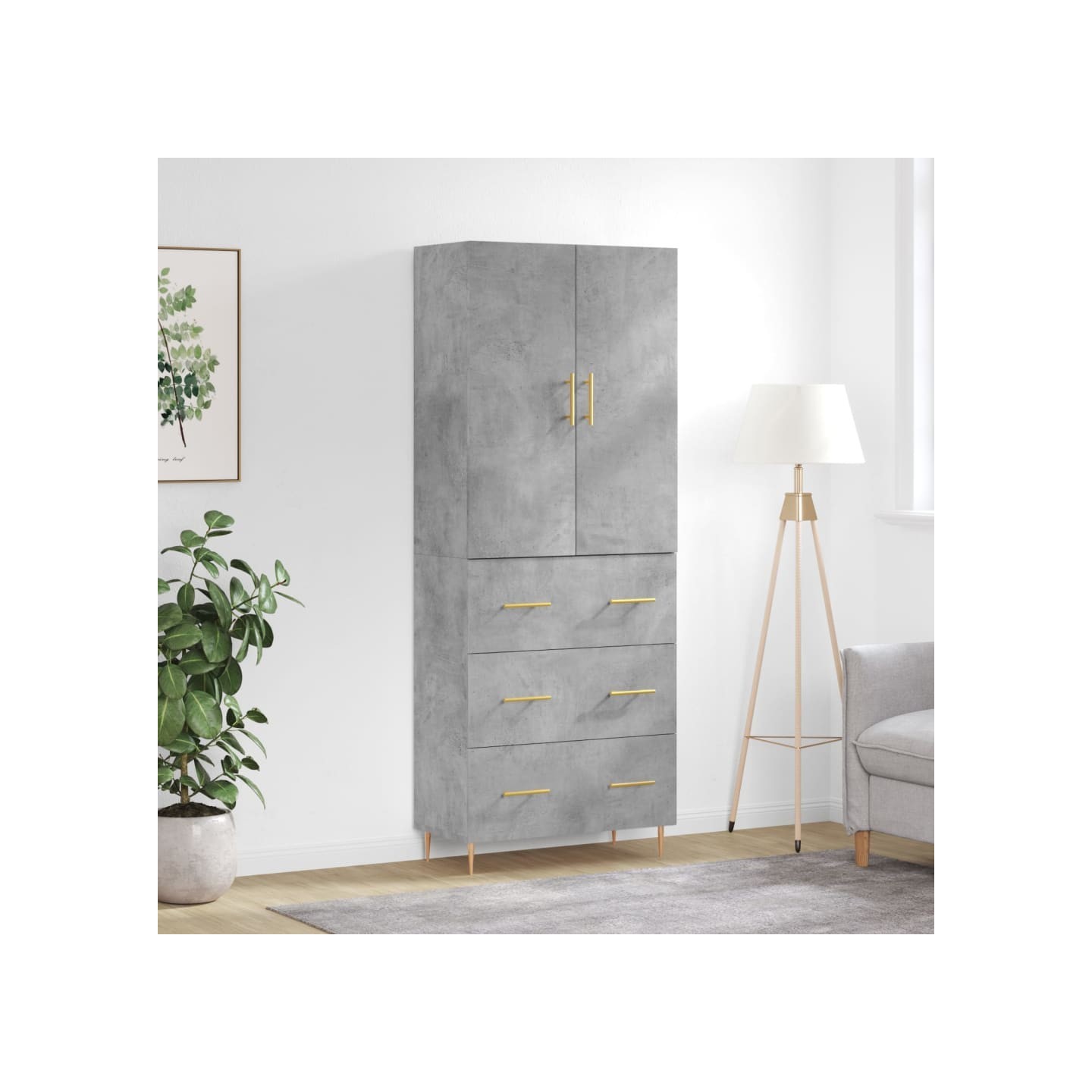 Buffet haut Gris béton 69,5x34x180 cm Bois d'ingénierie