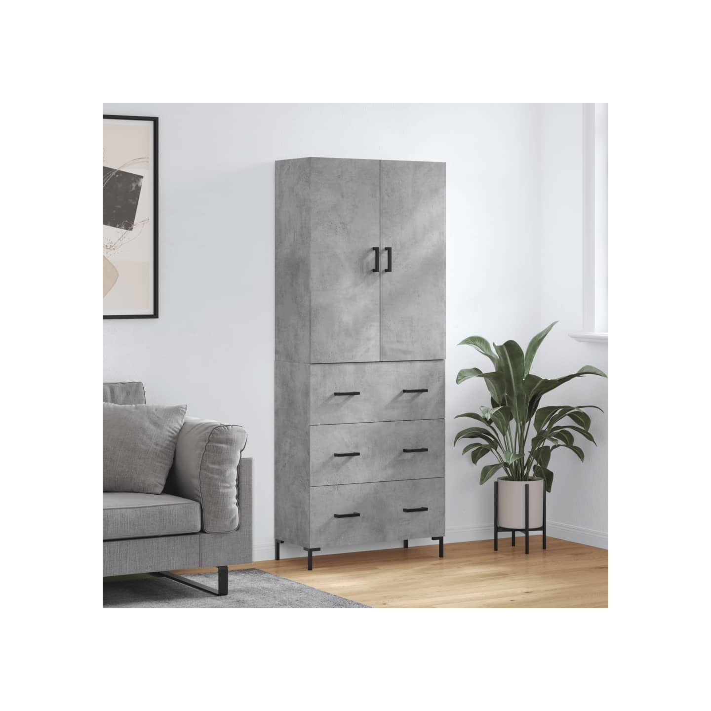 Buffet haut Gris béton 69,5x34x180 cm Bois d'ingénierie