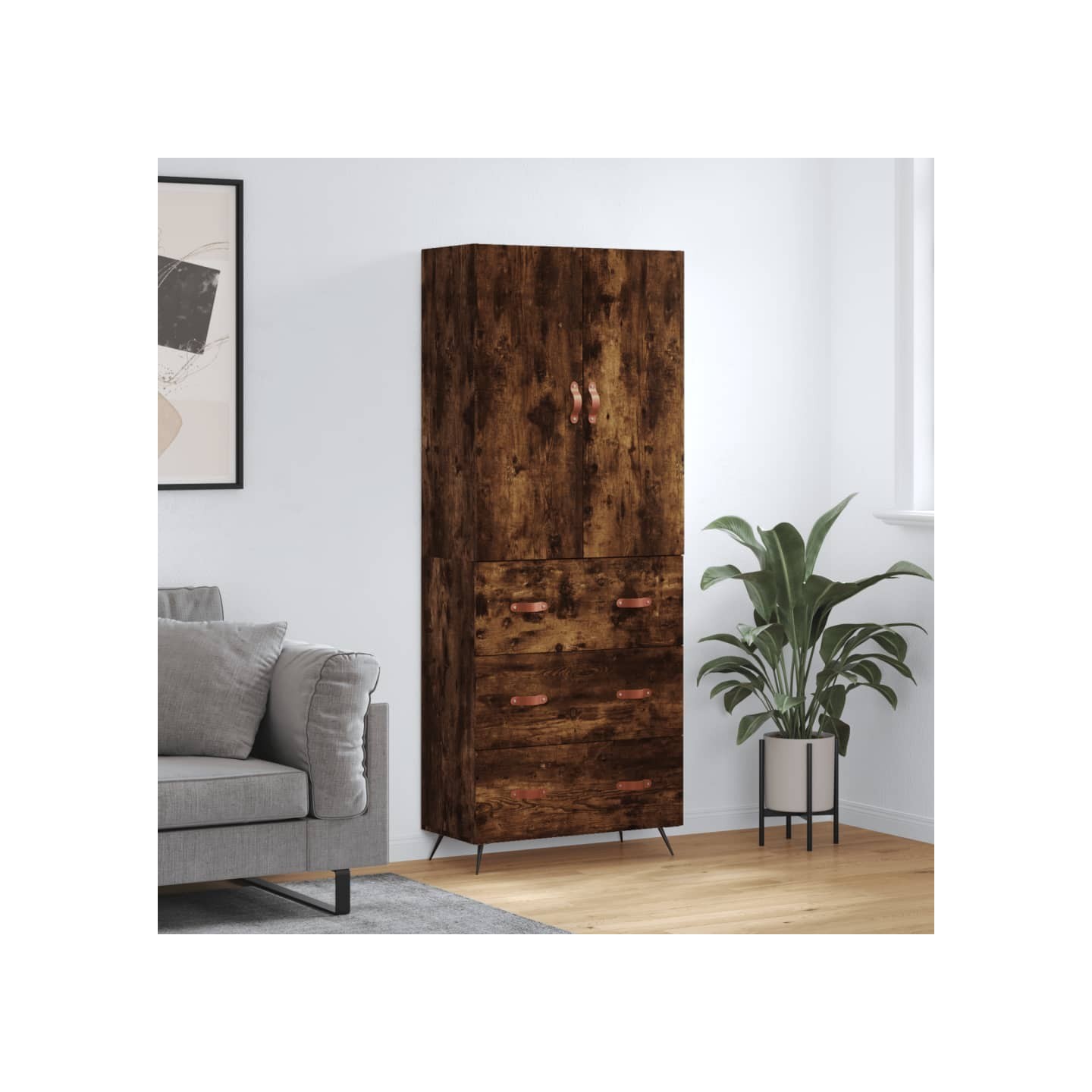 Buffet haut Chêne fumé 69,5x34x180 cm Bois d'ingénierie