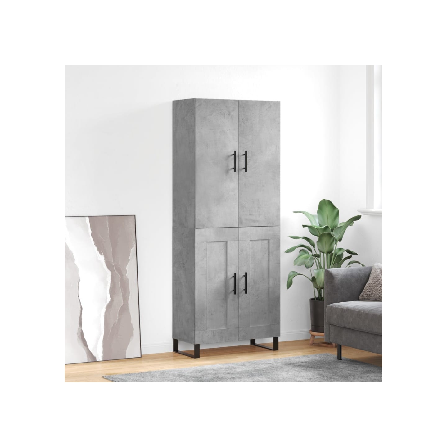 Buffet haut Gris béton 69,5x34x180 cm Bois d'ingénierie