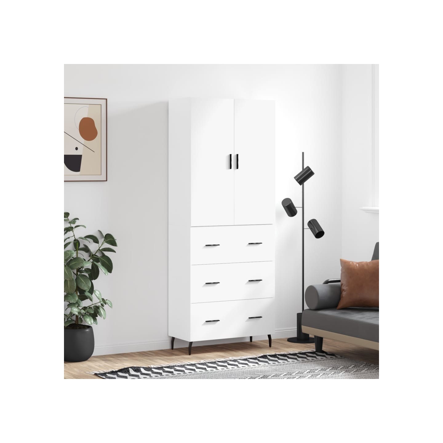 Buffet haut Blanc 69,5x34x180 cm Bois d'ingénierie