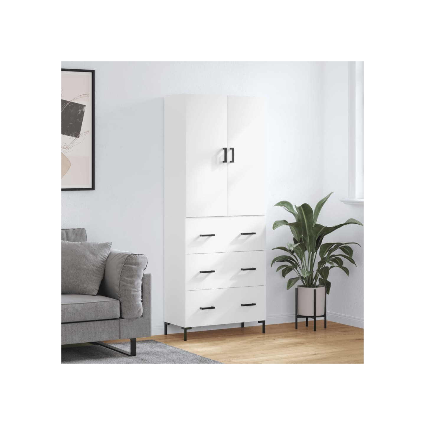 Buffet haut Blanc 69,5x34x180 cm Bois d'ingénierie