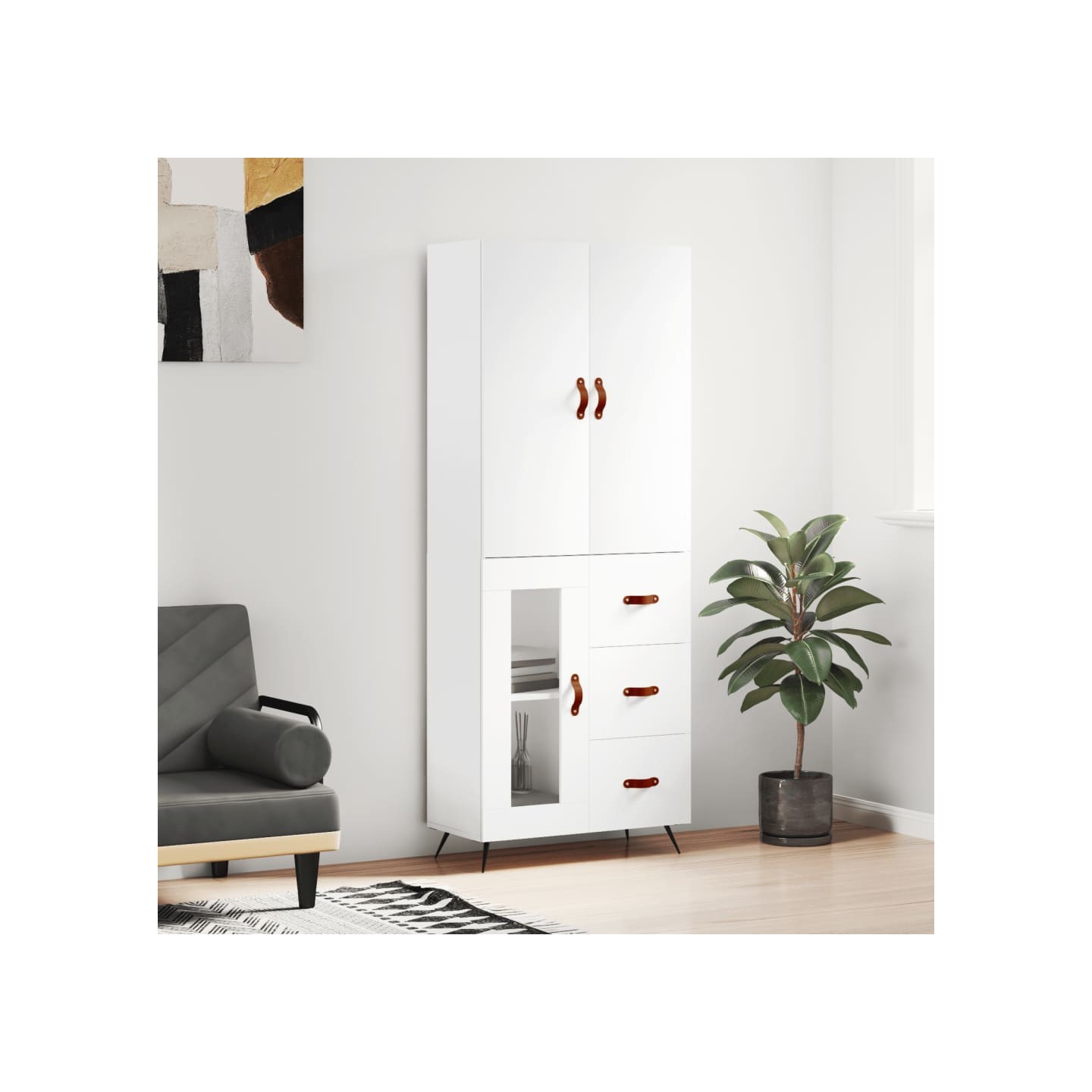 Buffet haut Blanc 69,5x34x180 cm Bois d'ingénierie