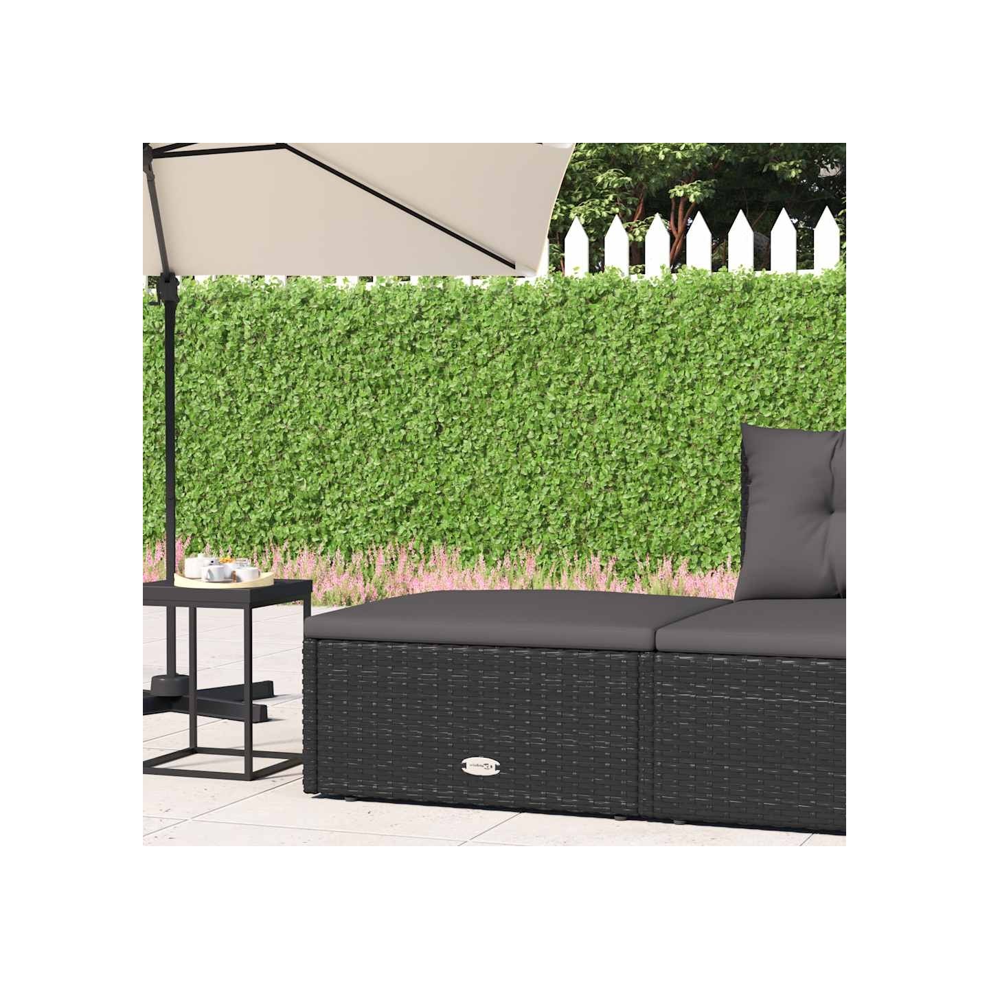 Tabouret de jardin avec coussin noir résine tressée