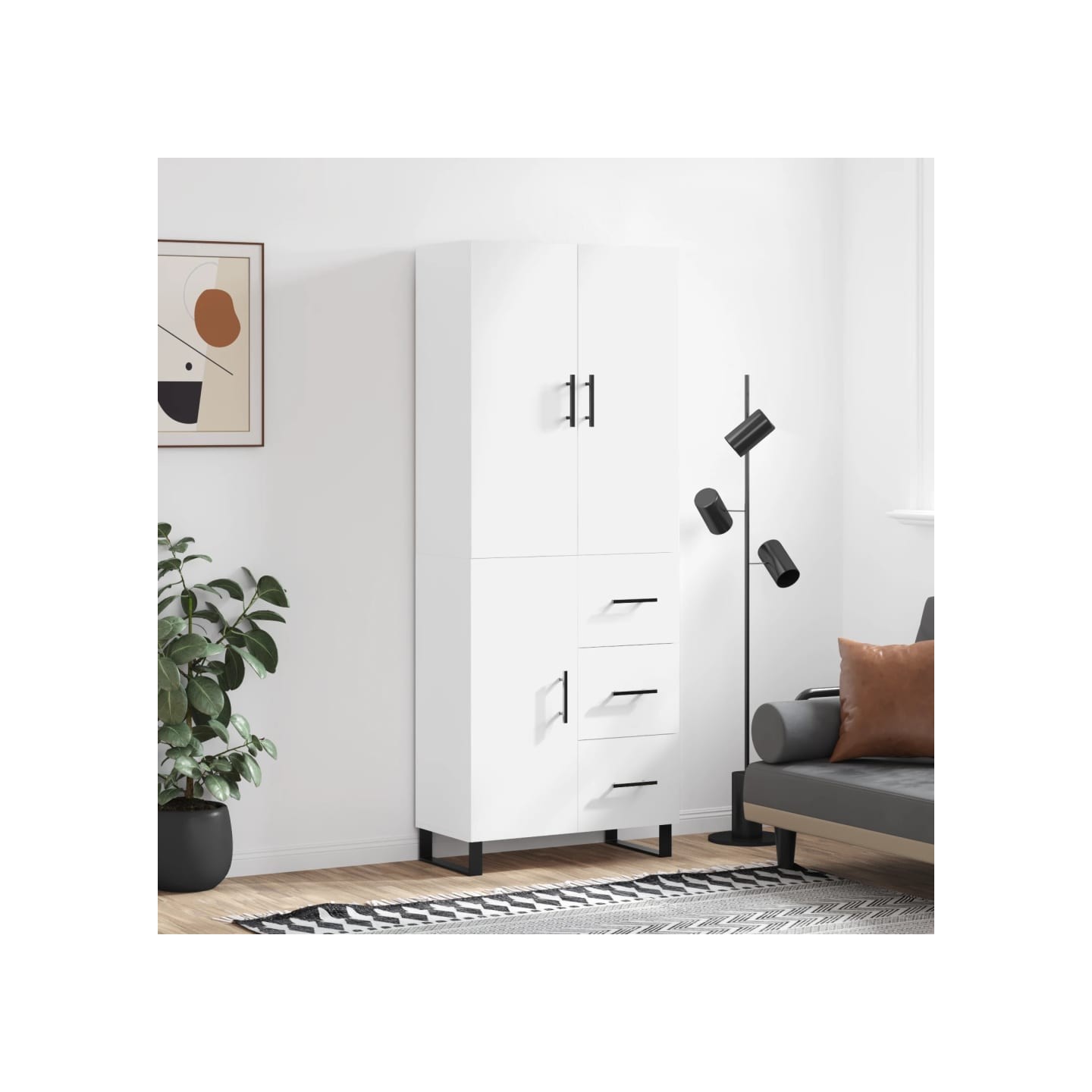 Buffet haut Blanc 69,5x34x180 cm Bois d'ingénierie