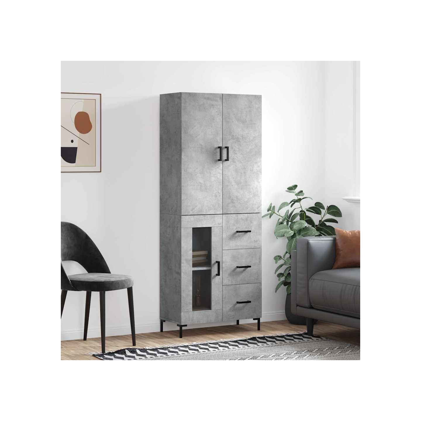 Buffet haut Gris béton 69,5x34x180 cm Bois d'ingénierie