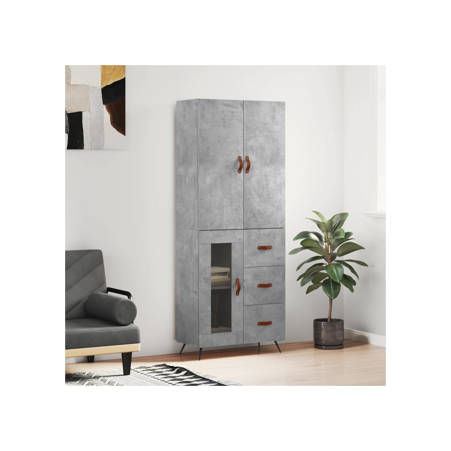 Buffet haut Gris béton 69,5x34x180 cm Bois d'ingénierie