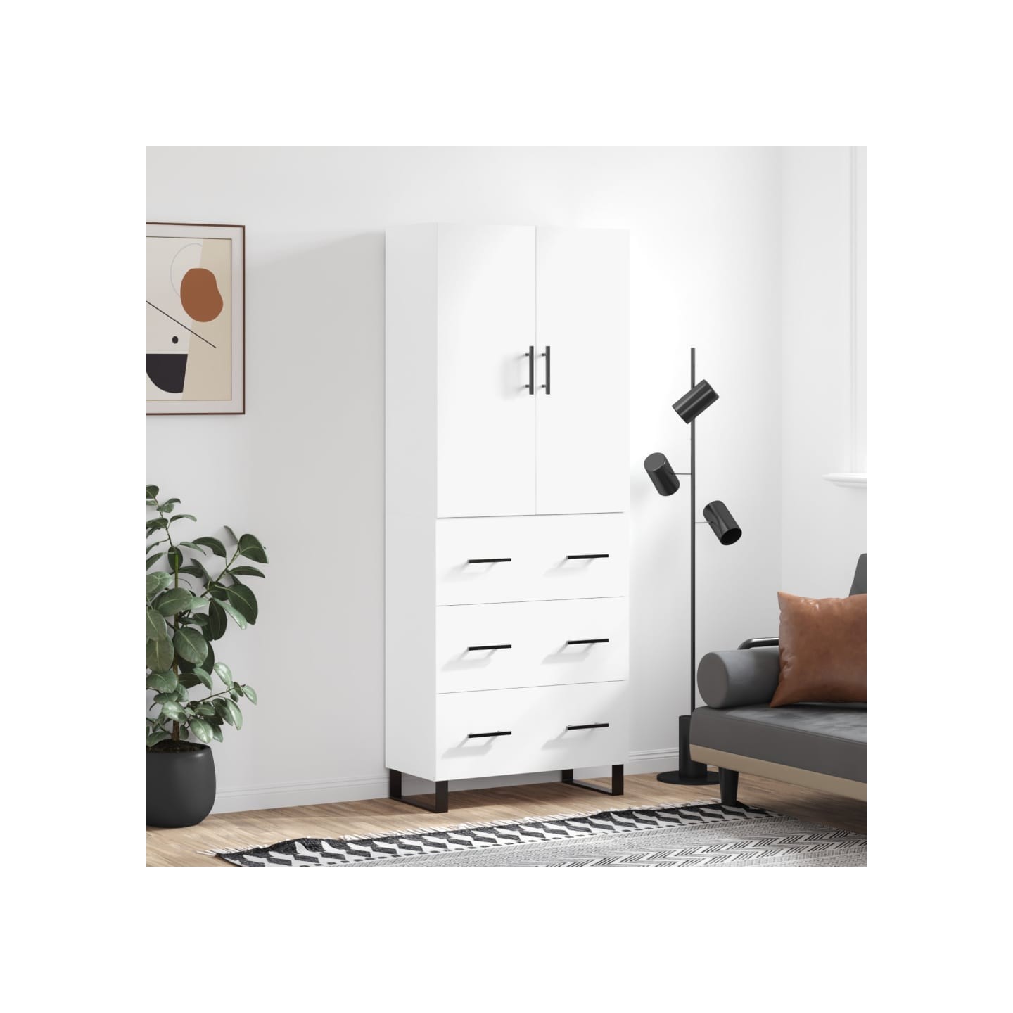 Buffet haut Blanc 69,5x34x180 cm Bois d'ingénierie
