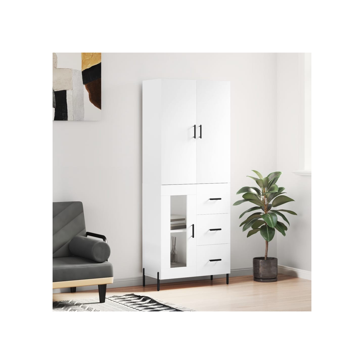 Buffet haut Blanc 69,5x34x180 cm Bois d'ingénierie