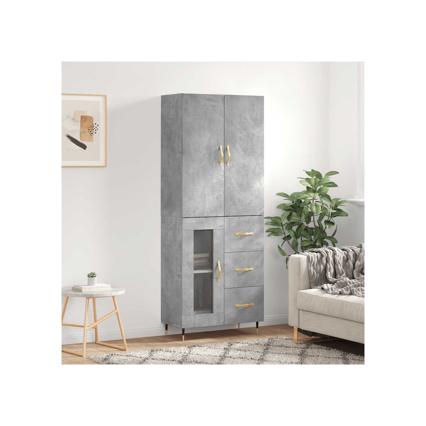 Buffet haut Gris béton 69,5x34x180 cm Bois d'ingénierie
