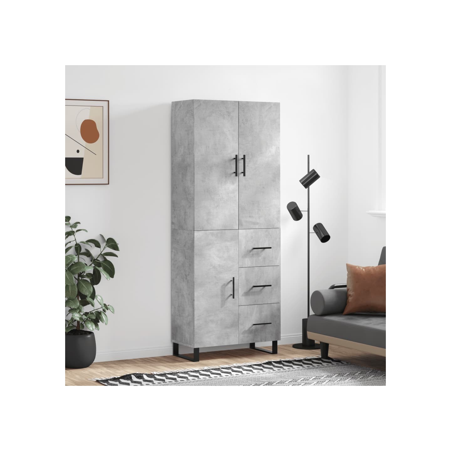 Buffet haut Gris béton 69,5x34x180 cm Bois d'ingénierie