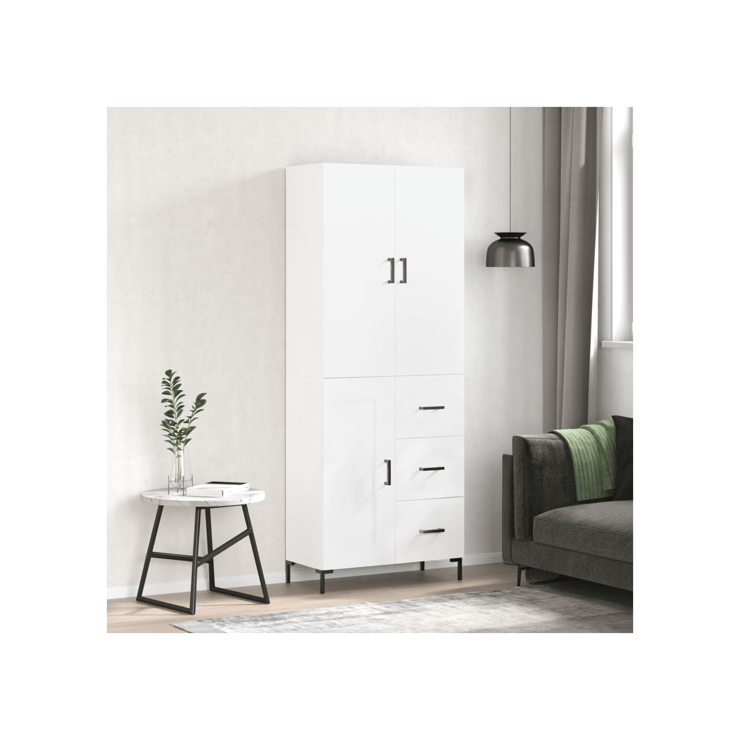 Buffet haut Blanc 69,5x34x180 cm Bois d'ingénierie