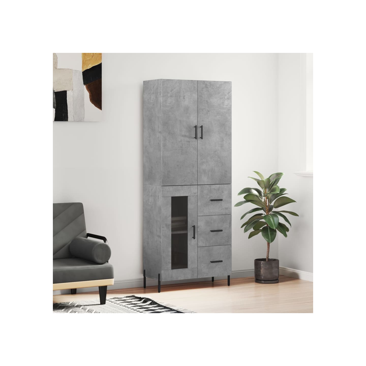 Buffet haut Gris béton 69,5x34x180 cm Bois d'ingénierie