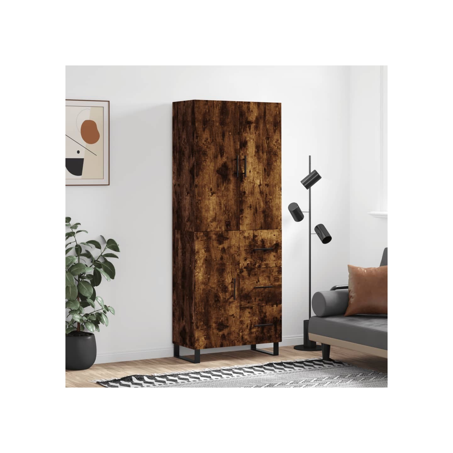 Buffet haut Chêne fumé 69,5x34x180 cm Bois d'ingénierie