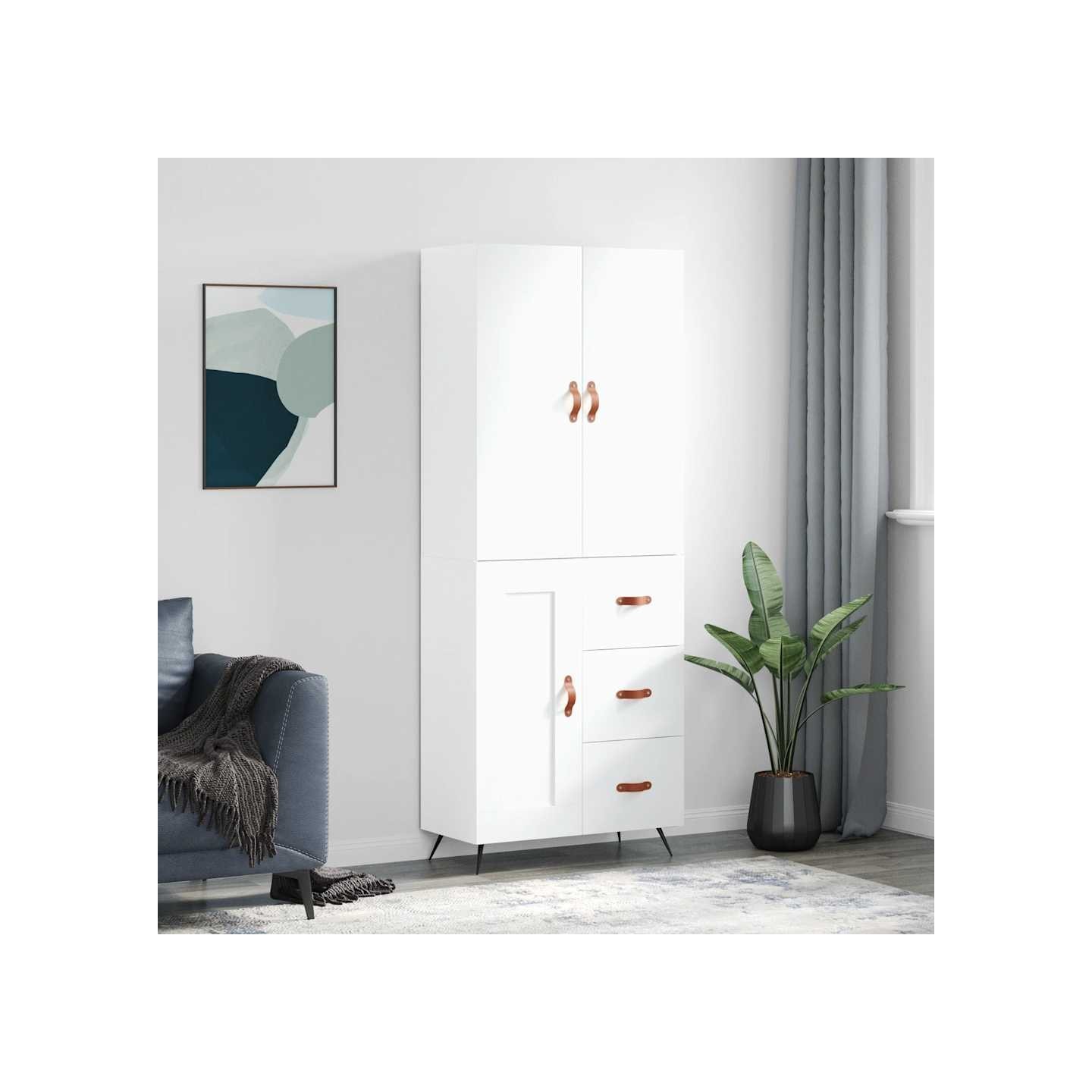 Buffet haut Blanc 69,5x34x180 cm Bois d'ingénierie