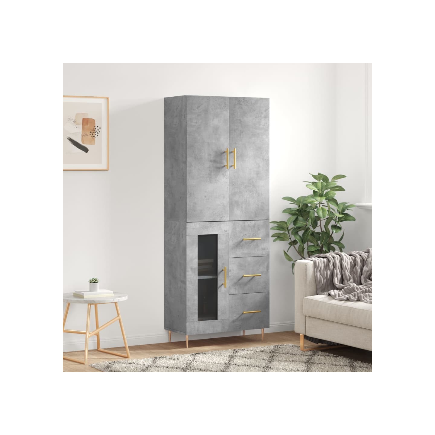 Buffet haut Gris béton 69,5x34x180 cm Bois d'ingénierie