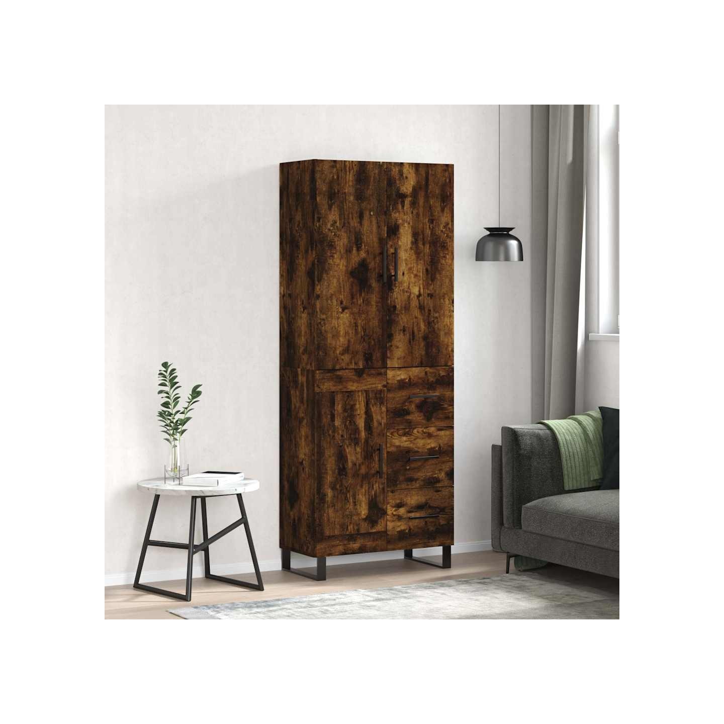Buffet haut Chêne fumé 69,5x34x180 cm Bois d'ingénierie