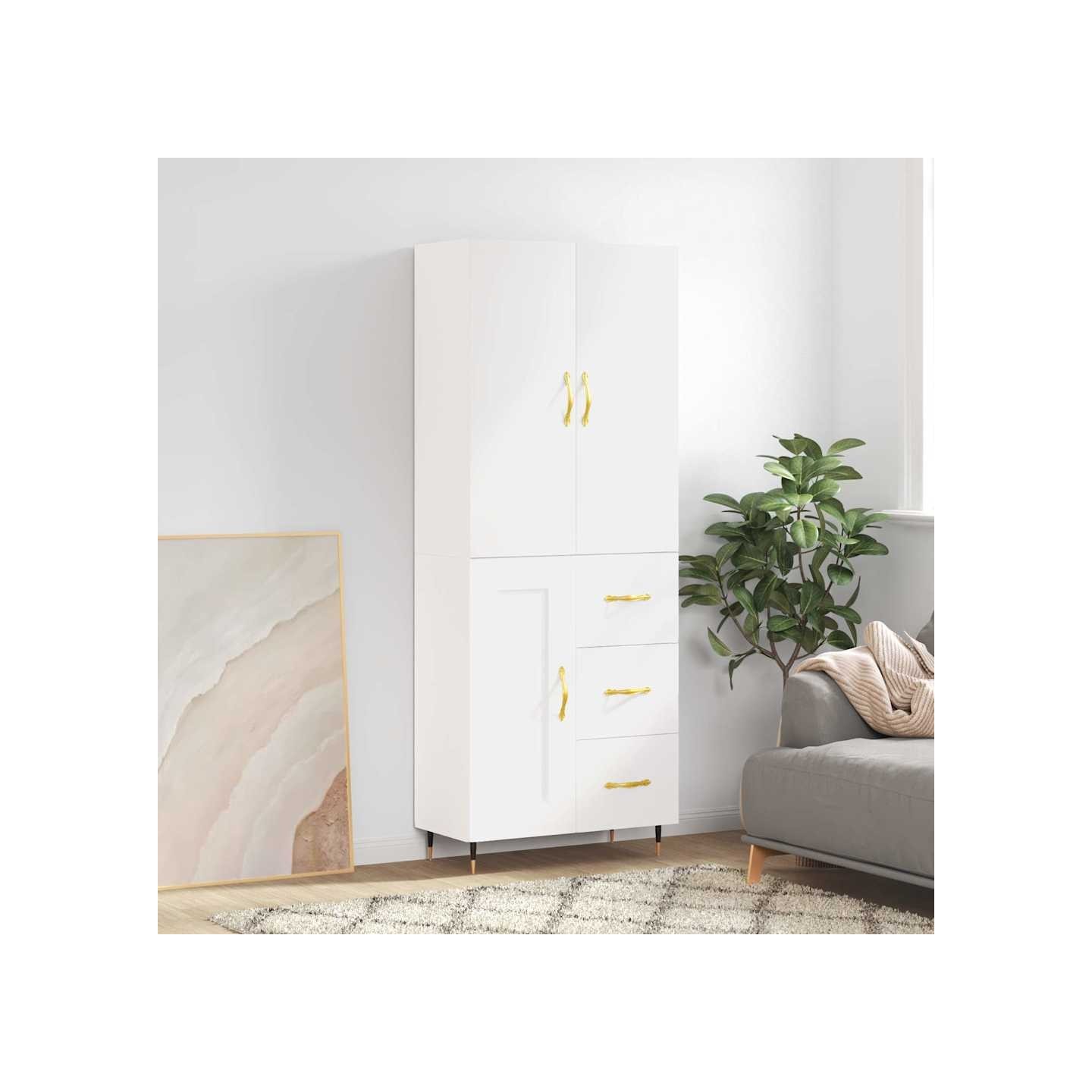 Buffet haut Blanc 69,5x34x180 cm Bois d'ingénierie
