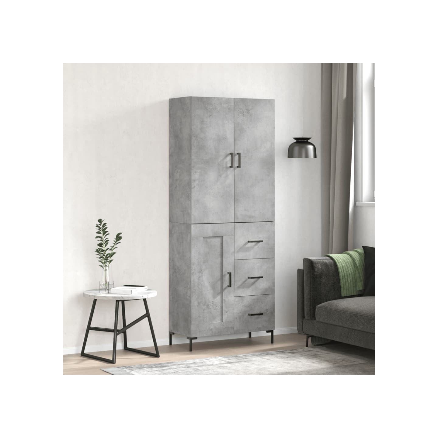 Buffet haut Gris béton 69,5x34x180 cm Bois d'ingénierie