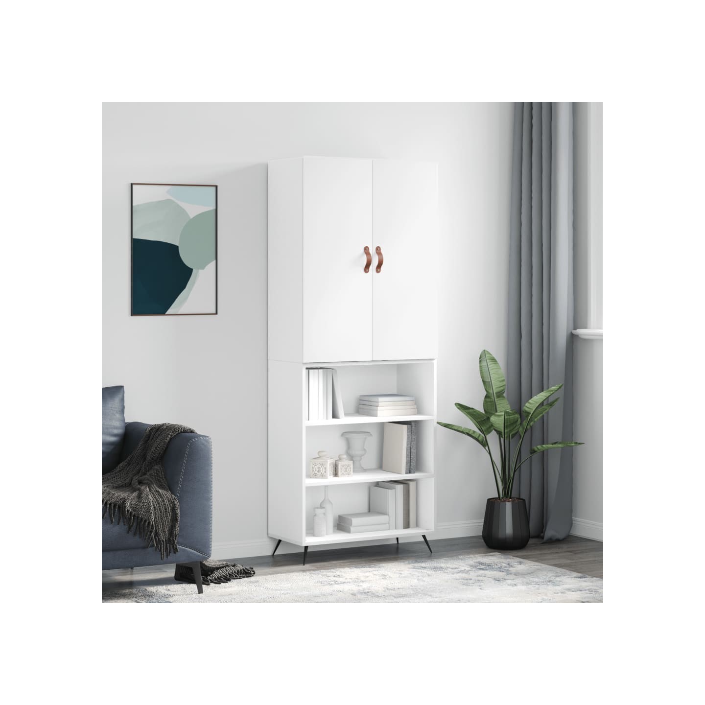 Buffet haut Blanc 69,5x34x180 cm Bois d'ingénierie