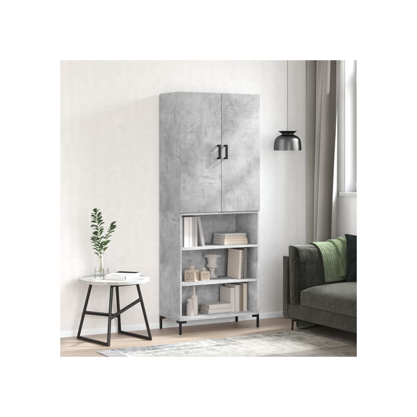 Buffet haut Gris béton 69,5x34x180 cm Bois d'ingénierie