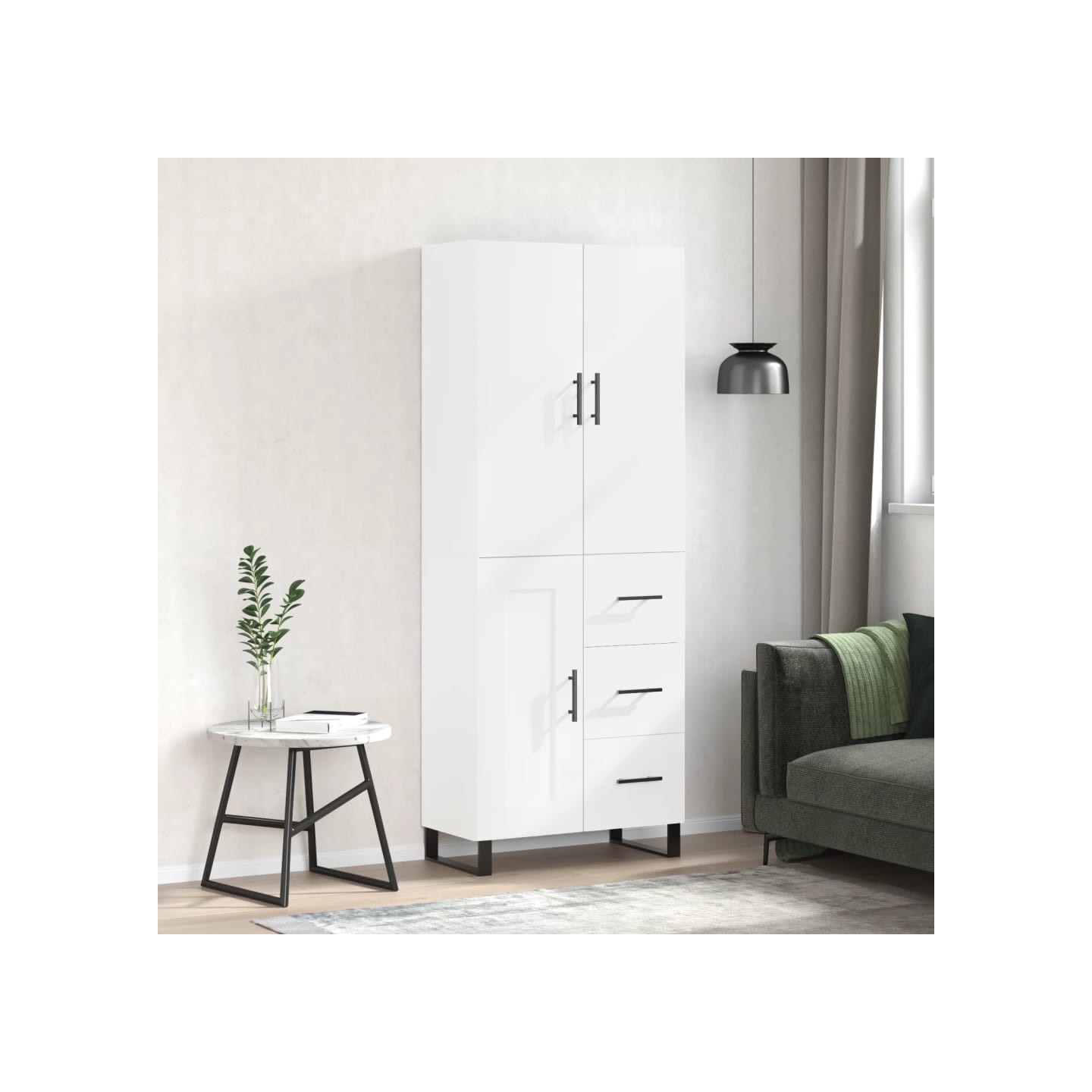 Buffet haut Blanc 69,5x34x180 cm Bois d'ingénierie