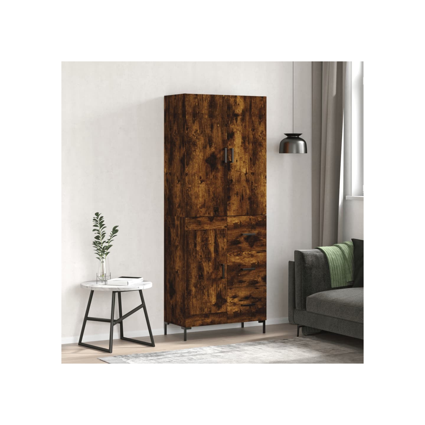 Buffet haut Chêne fumé 69,5x34x180 cm Bois d'ingénierie