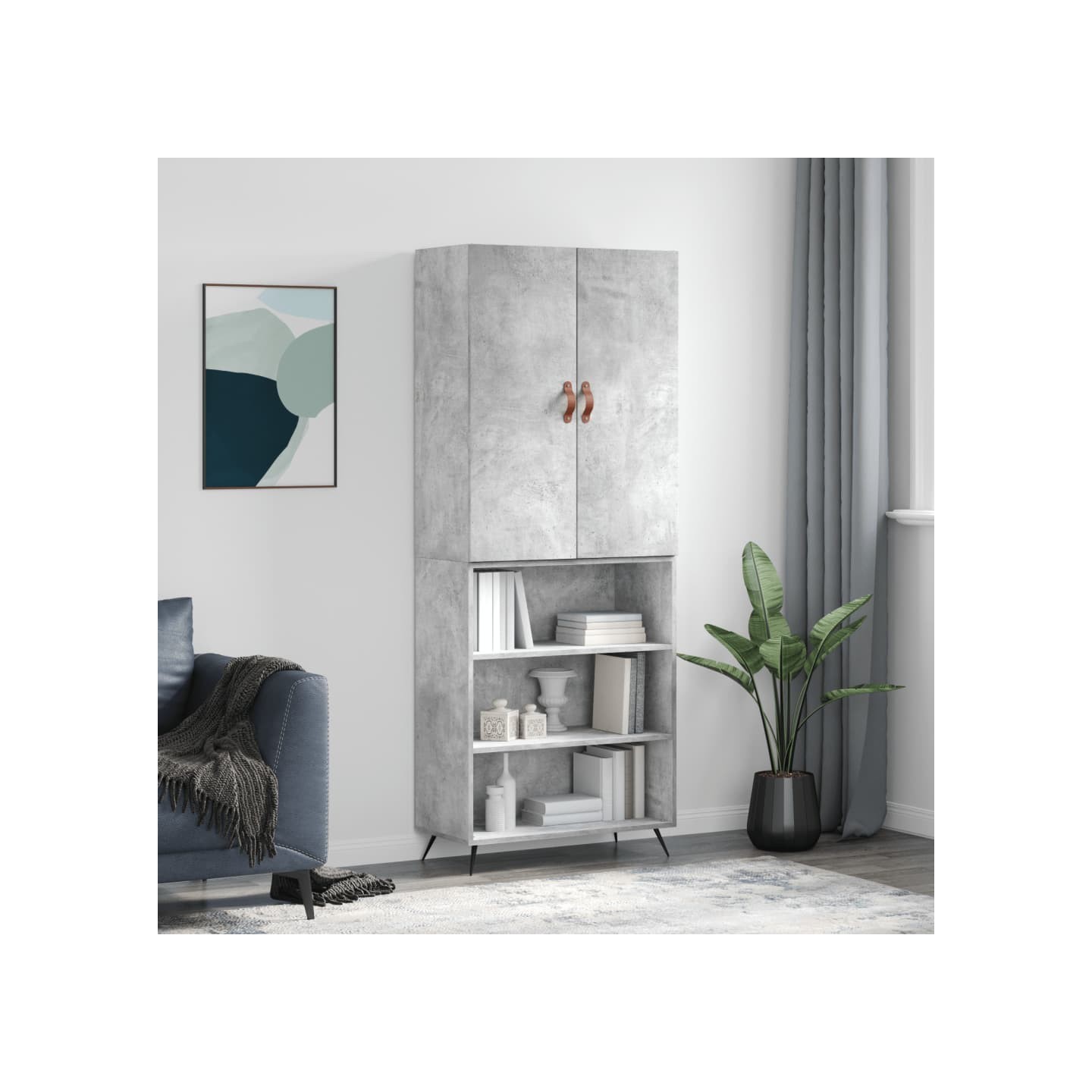 Buffet haut Gris béton 69,5x34x180 cm Bois d'ingénierie
