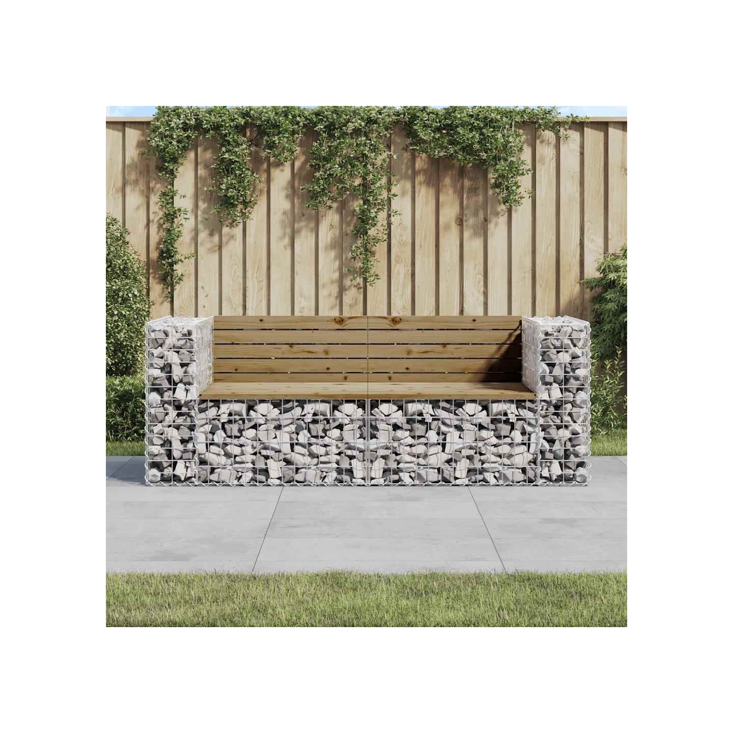 Banc de jardin design gabion 184x71x65,5cm bois de pin imprégné