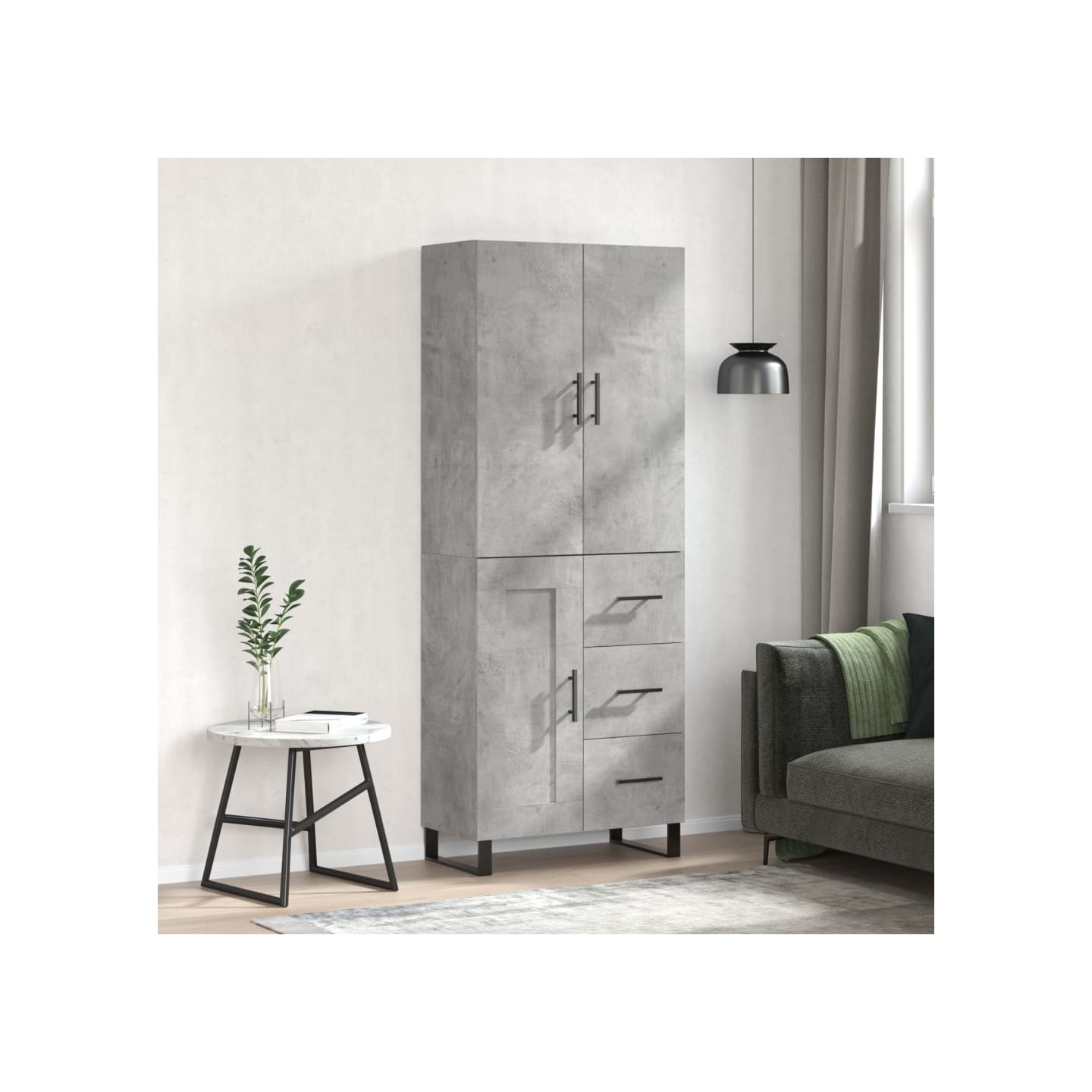 Buffet haut Gris béton 69,5x34x180 cm Bois d'ingénierie