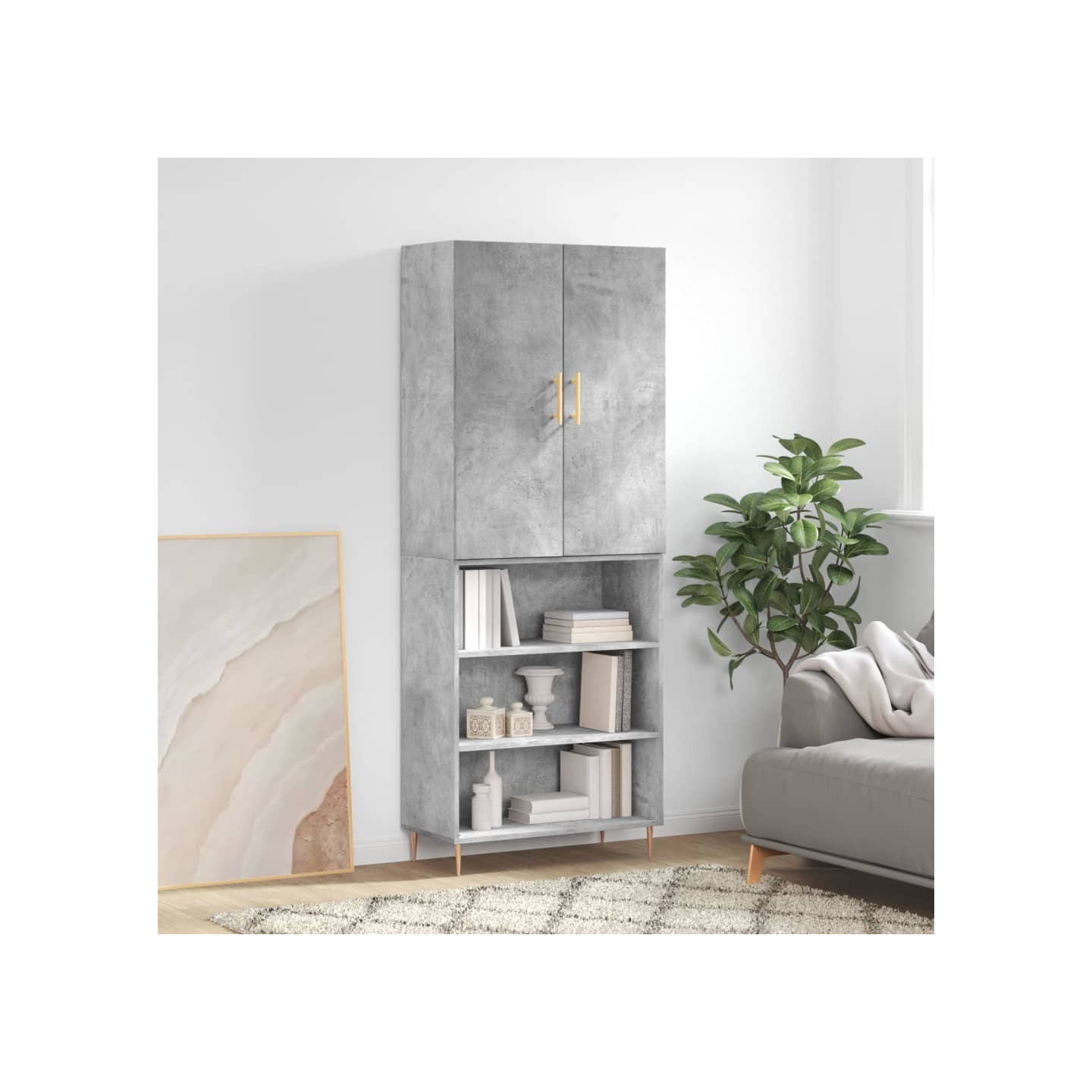 Buffet haut Gris béton 69,5x34x180 cm Bois d'ingénierie