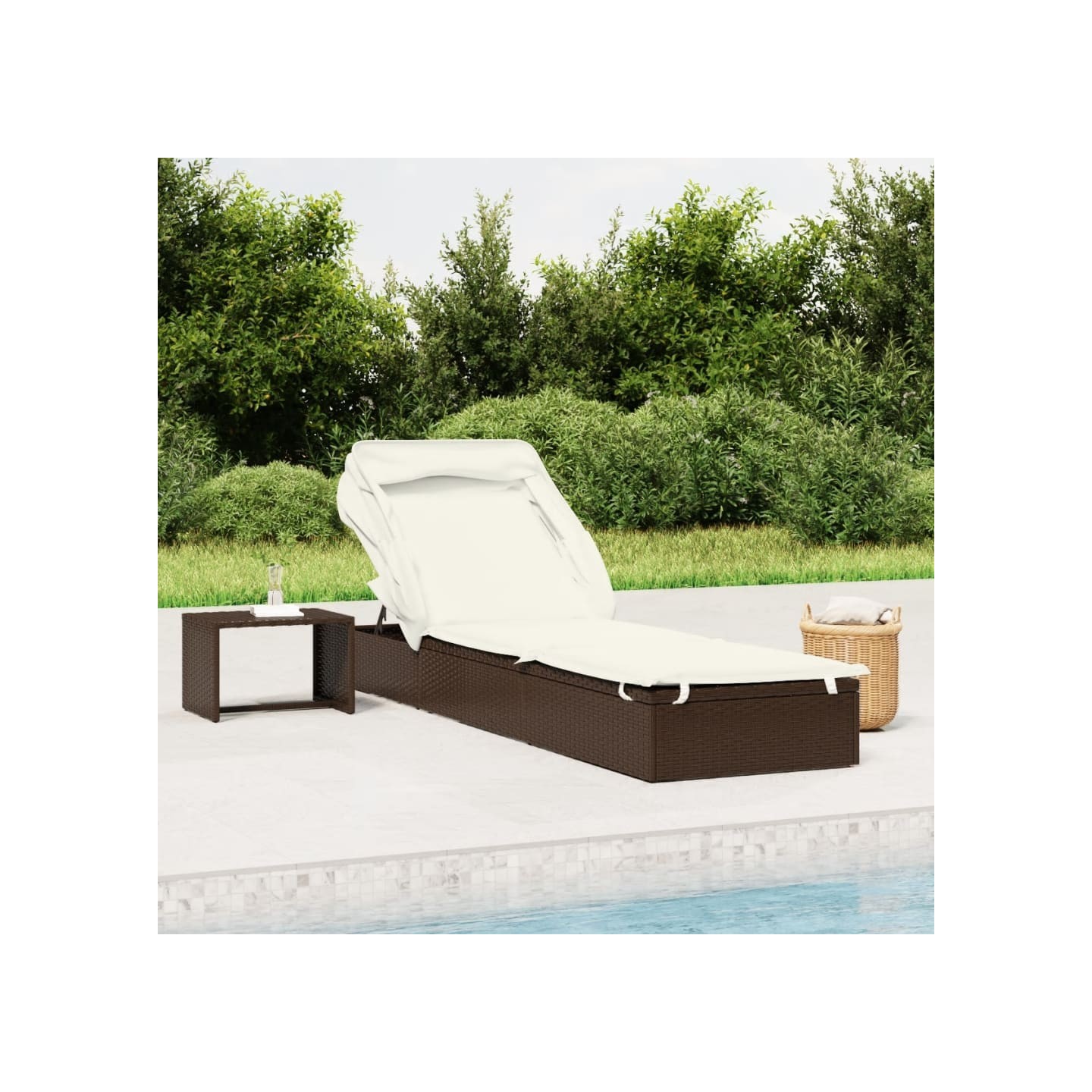 Transat avec toit pliable marron 213x63x97 cm résine tressée