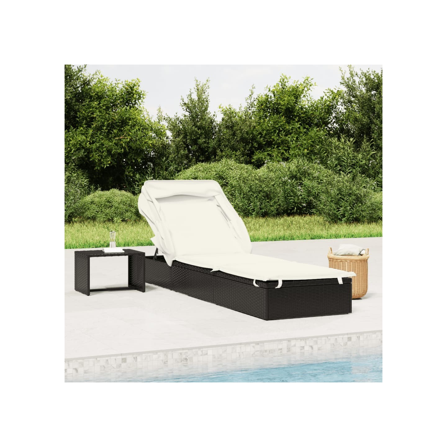 Transat avec toit pliable noir 213x63x97 cm résine tressée