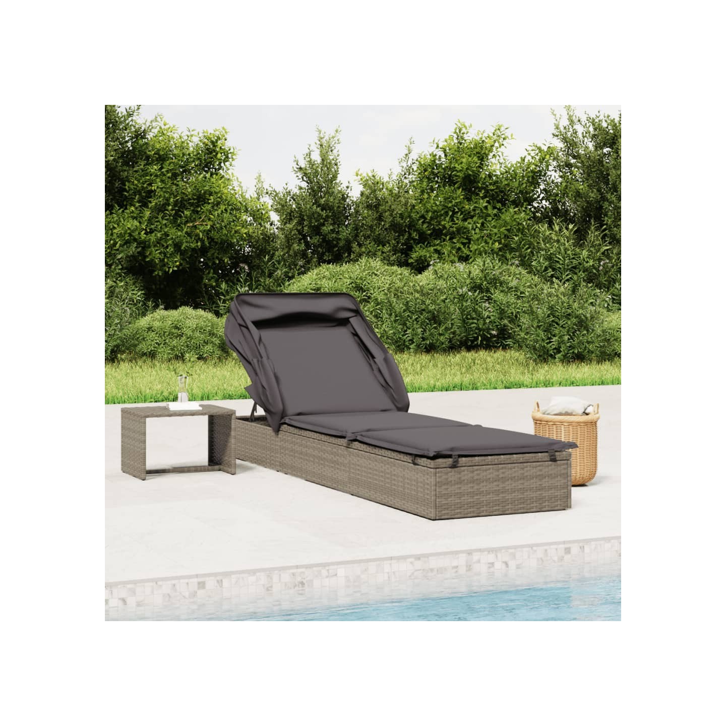 Transat avec toit pliable gris 213x63x97 cm résine tressée
